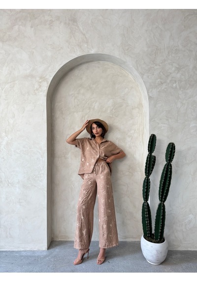 Verymoda Nakışlı Pantolon F1900 Açık Kahve Dsn2