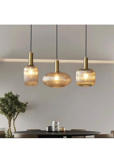 Rsylight Rustik Dekoratif Metal Modern Masa Üstü Eskitme Kaplama Bal Opal Camlı 3 Lü Avize Siyah
