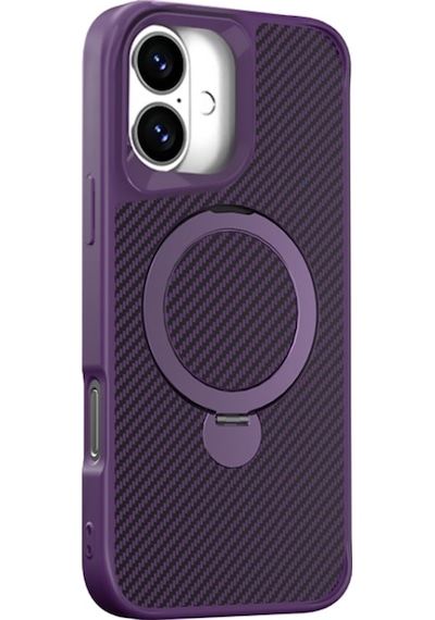 Teleplus Apple Uyumlu iPhone  16 Plus Kılıf Karbon Fiber Magsafeli 360 Dönerli Standlı Alp Kapak