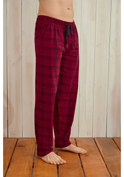 Kly Ince Tek Alt Çok Rahat Ekoseli Pamuk Pijama Bordo