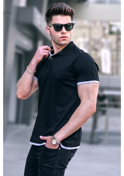 Madmext Siyah Basic Polo Yaka Tişört 5885-Siyah