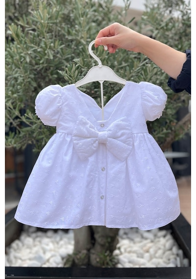 Beyaz Fisto Kız Çocuk Bebek Mevlüt Pamuklu Elbise 001