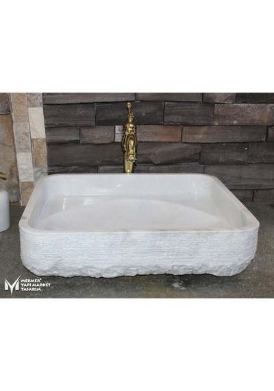 Beyaz Mermer Dışı Taramalı Kedi Gözü Model Lavabo