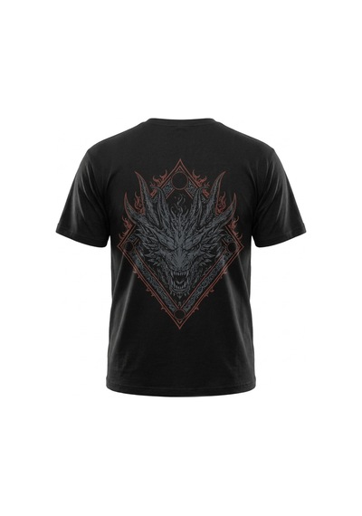 Dark Line Sırt Baskılı %100 Pamuk Oversize T-shirt Ejder Siyah
