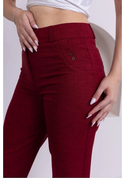 Lodmela Cep Detaylı Bilek Boy Kadın Kumaş Pantolon 359-bordo Bordo