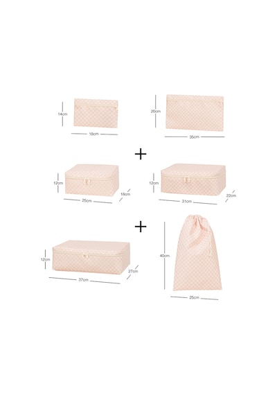 Ocean Home Textile 6'lı Pembe Dama Desen Pamuklu Bavul İçi Düzenleyici Set Pembe