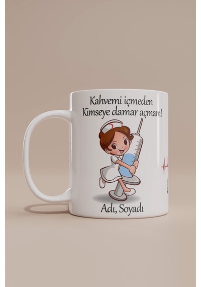 İsme Özel Hemşire Temalı Kupa Bardak Beyaz