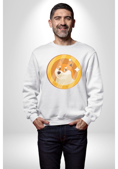 Doge Coin Unisex Beyaz Baskılı Sweatshirt Beyaz