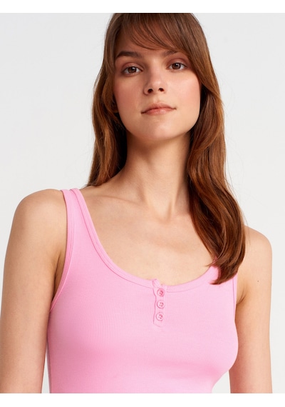 Dilvin 21158 Düğmeli Askılı Top-pembe Pembe