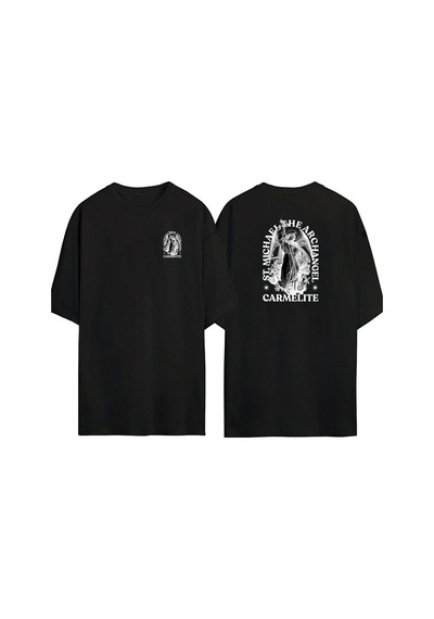 Thewert Unisex St. Mıchael The Archangel Carmalite Ön Arka Baskılı Sıyah Oversize T-shirt Siyah