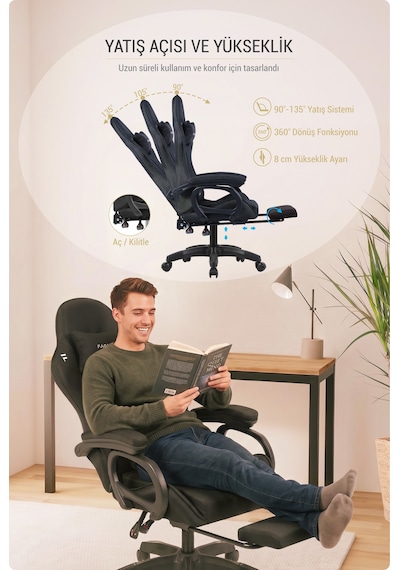Fashcolle Dynamic Air Kumaş Black Masajlı Oyuncu Koltuğu
