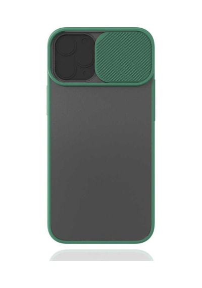 Kilifone - Apple Uyumlu iPhone 12 Mini - Kılıf Slayt Sürgülü Arkası Buzlu Lensi Kapak - Koyu Yeşil