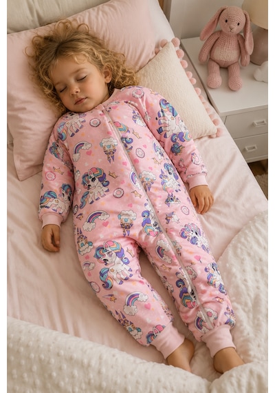 Babyhola 2.5 Tog Yorgan Gerektirmeyen Kalın Elyaf Dolgulu Çocuk Uyku Tulumu Pamuk Astarlı Unisex 6020 Somon
