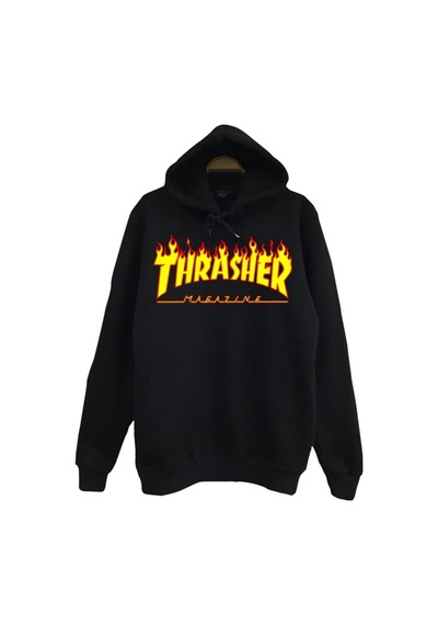 Thrasher Baskılı Kapüşonlu Unisex Sweatshirt Siyah