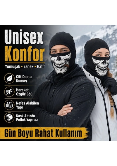 Womanandkids Wak Unisex Kuru Kafa Puro Baskılı Balaklava 1 Adet Tek Beden Viskoz Kask İçi Outdoor Maske Siyah