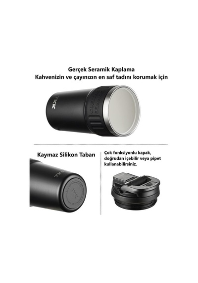 Tkk Çelik Termos Mug 630ml Mat Siyah Gümüş