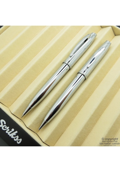 Scrikss 39 Parlak Krom Tükenmez Kalem + Versatil Kalem Set Scri