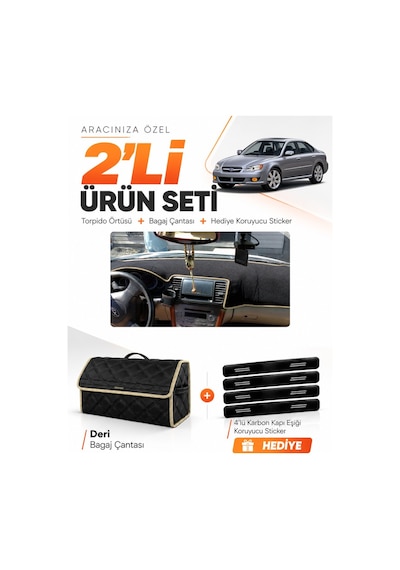 E-biz Subaru Legacy 2003-2009 Uyumlu Torpido Örtüsü + Deri Bagaj Çantası Seti - Siyah-bej - Su005