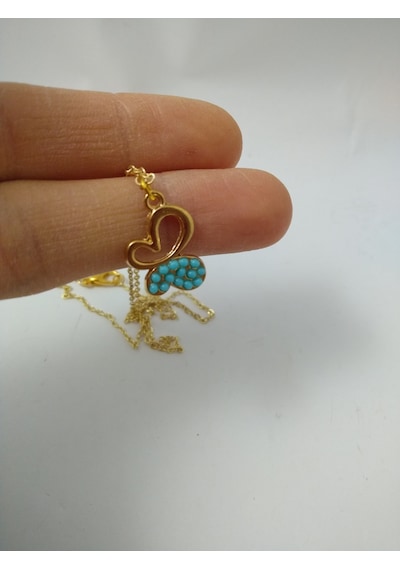 Turkuaz (Firuze) Taşlı Kelebek Model  Kolye Altın