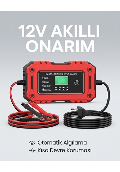 Tr 12v 6a Akıllı Darbeli Akü Şarj Cihazı, Lcd Ekranlı, Profesyonel Onarım Modlu, Araba Motosiklet Uyumlu