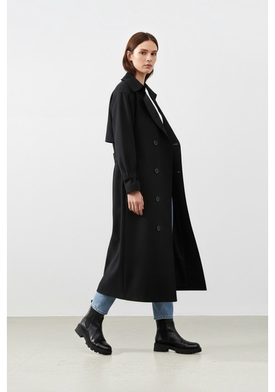 Durivya Reglan Kol Oversize Trençkot Siyah