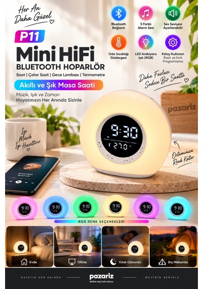 P11 Mini Hifi Bluetooth Hoparlör Saat, Çalar Saat, Rgb Led Gece Lambası, Termometre Ve Kablosuz Şarj Destekli Dijital Masa Saati Çok Fonksiyonlu Akıllı Hoparlör P11 Mini Hifi Bluetooth Hoparlör Saat, Çalar Saat, Rgb Led Gece Lambası, Termometre Ve Kablosuz Şarj Destekli Dijital Masa Saati Çok Fonksiyonlu Akıllı Hoparlör