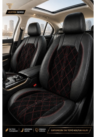 Fiat Egea Cross 2020+ Uyumlu Altar Serisi Tay Tüyü Siyah Kırmızı Premium Koltuk Kılıfı