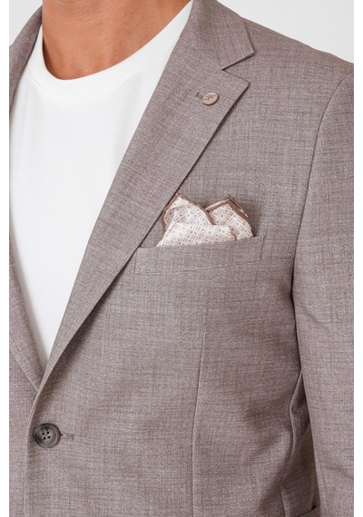 Slim Fit Çift Yırtmaçlı Torba Cep Esenk Yünlü Kum Rengi Ceket C 752