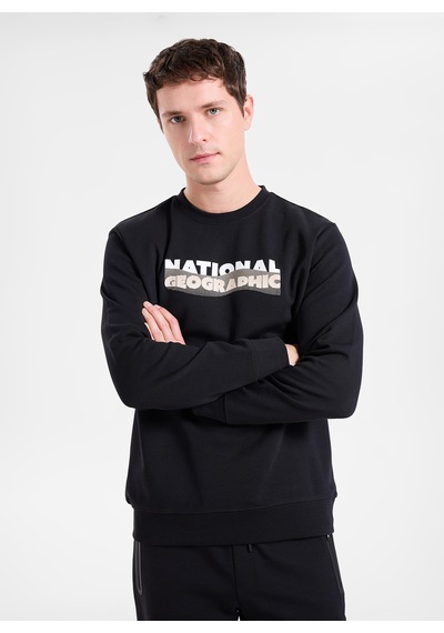 National Geographic N6wm-swt4077 Siyah Erkek Bisiklet Yaka Örme Sweatshirt