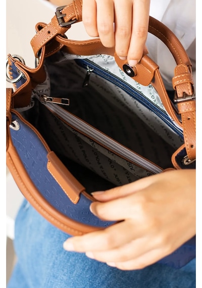 Just Polo Kadın Kabartma Desenli Mıknatıslı Çıtçıt Kapama El Ve Omuz Çantası Lacivert Taba 33998583