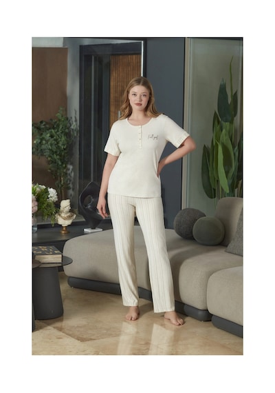 Angbutik Aqua 26573 Kadın Kısa Kol Pijama Takımı Bejmelanj