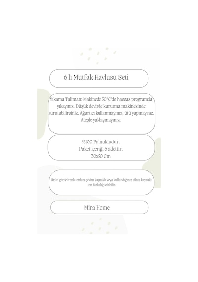 6 Parça Mutfak Havlusu Seti %100 Pamuklu Özlem Çok Renkli