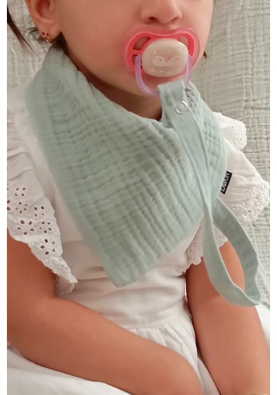 2'li %100 Pamuk 8 Katlı Müslin Emzik Askılıklı Kız Erkek Bebek Salya Ve Mama Önlüğü Mavi Ekru Ekru - Mavi