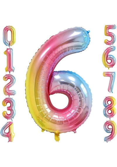 6 Altı Rakam Gökkuşağı Folyo Balon 34" Inc 76 CM