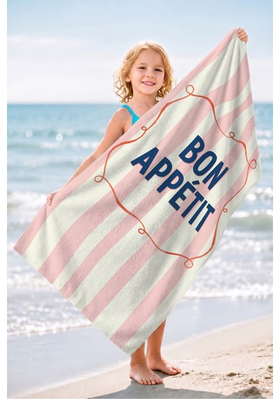 Çizgili French Retro Plaj Havlusu - Pembe Lacivert Modern Akdeniz Hızlı Kuruyan Mikrofiber Havlu Çok Renkli