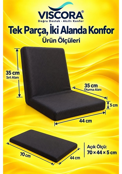 Visco Bel Destek Ve Oturma Minderi Ev, Ofis Ve Araç İçin Tek Parça, Kaymaz Tabanlı Ve Klipsli Siyah