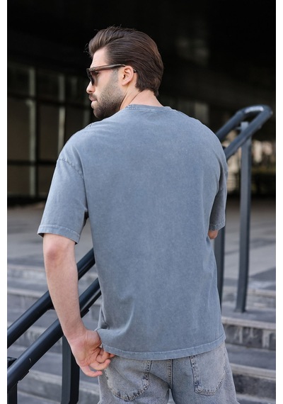 Madmext Gri %100 Pamuklu Oversize Erkek Tişört E7178 Gri