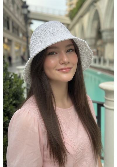 Mollycrush Kadın Beyaz Yazlık Örgü Bucket Şapka Güneş Koruyucu Trend Kova Model Beyaz
