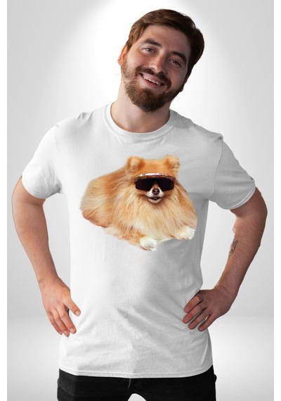 Pomernian Köpek Unisex Unisex Beyaz Organik Baskılı T-shirt Penye Yüksek Kalite Beyaz