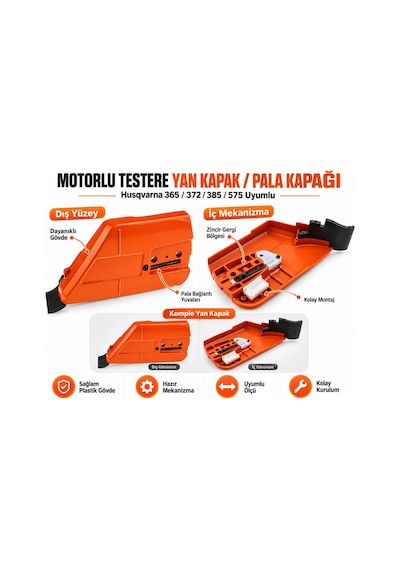 Algaride Husqvarna 365 372 385 575 Uyumlu Motorlu Testere Yan Kapak Zincir Gergi Mekanizmalı Komple Set