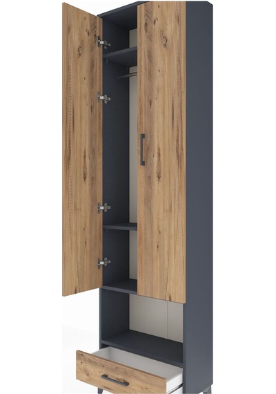 Arges Dolap 4 Raflı Tek Çekmeceli Tek Askılı 60x30x221 Antrasit-çam Antrasit