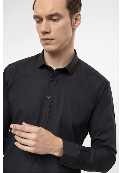 Süvari Siyah Slim Fit Düz Klasik Yaka Gömlek-33946 Siyah