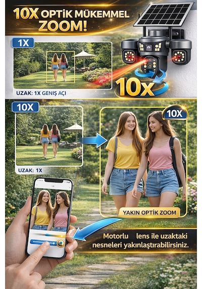 Onqam 20mp On-sg4346m 4lens 3 Ptz Kameralı 4g V380 Pro Soalr Akıllı Güvenlik Kamerası