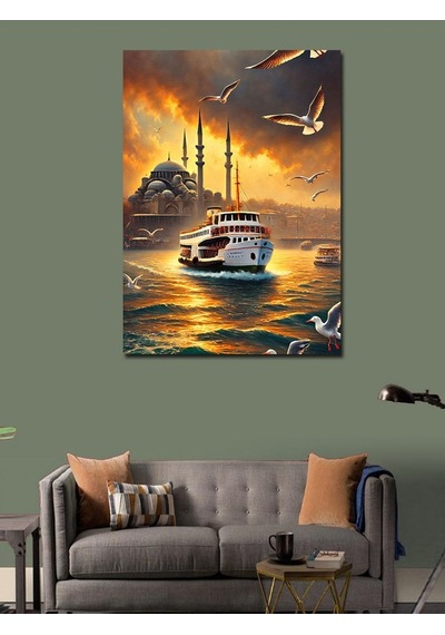 Kanvas Tablo İstanbul Ve Gün Batımı Vapuru 100cmx140cm