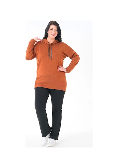 Lady Majestic Büyük Beden Kapüşonlu Sweatshirt Taba