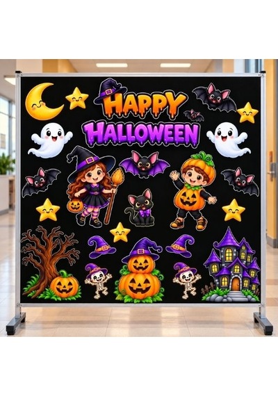 Happy Halloween Temalı Hazır Fügür Kesim Pano Süsü Tüm Yaşlar