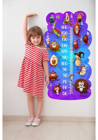 Sevimli Kuruyemişler Temalı Dekoratif Çocuk Boy Ölçer Sticker Duvar Cetveli Takip Çizelgesi