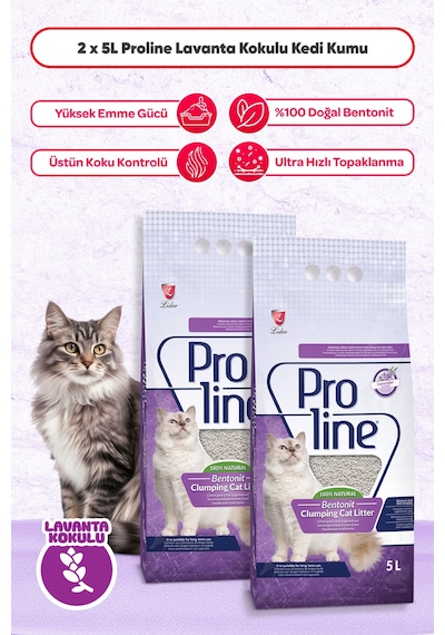 Proline Lavanta Kokulu Bentonit Kedi Kumu 5 Lt 2 Adet