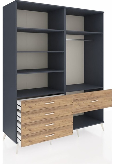 Kronos Gardrop 6 Raflı 5 Çekmeceli Tek Askılı 176x59x221 Antrasit-antrasit/çam Antrasit/çam Kronos Gardrop 6 Raflı 5 Çekmeceli Tek Askılı 176x59x221 Antrasit-antrasit/çam Antrasit/çam