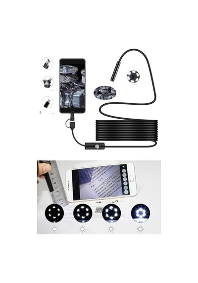 Ayrex 3-in-1 Endoskop Kamera, Usb Ve Android, Type-c Bağlantılı, 6 Led Işıklı, Kıvırlabilen Sert Kablo,su Geçir
